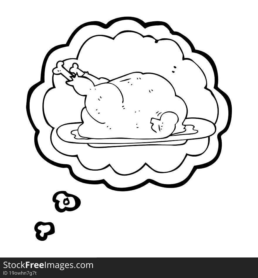 freehand drawn thought bubble cartoon cooked chicken