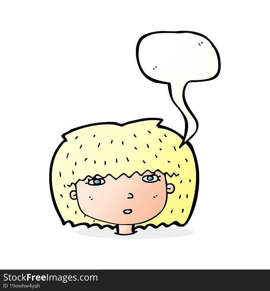 cartoon female face with speech bubble