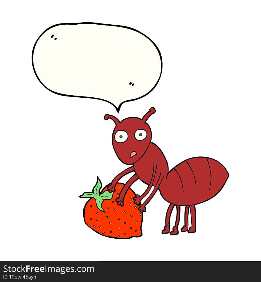 speech bubble cartoon ant with berry