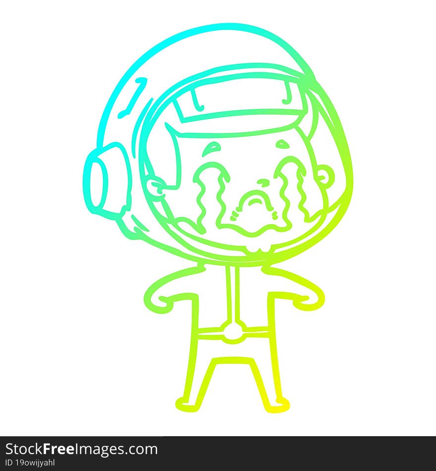 Cold Gradient Line Drawing Cartoon Crying Astronaut