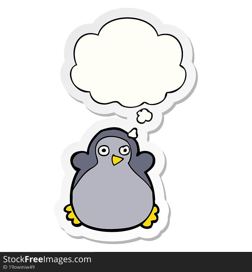 cartoon penguin and thought bubble as a printed sticker