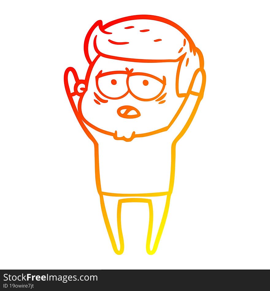 warm gradient line drawing of a cartoon tired man