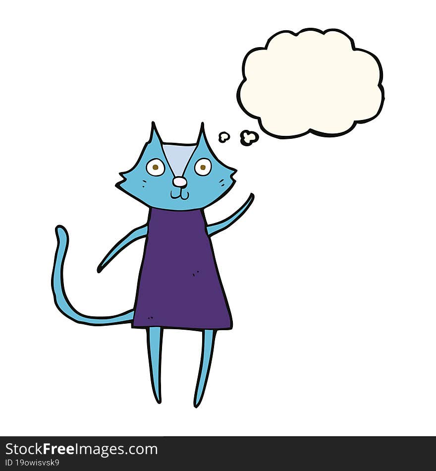 cute cartoon black cat waving with thought bubble