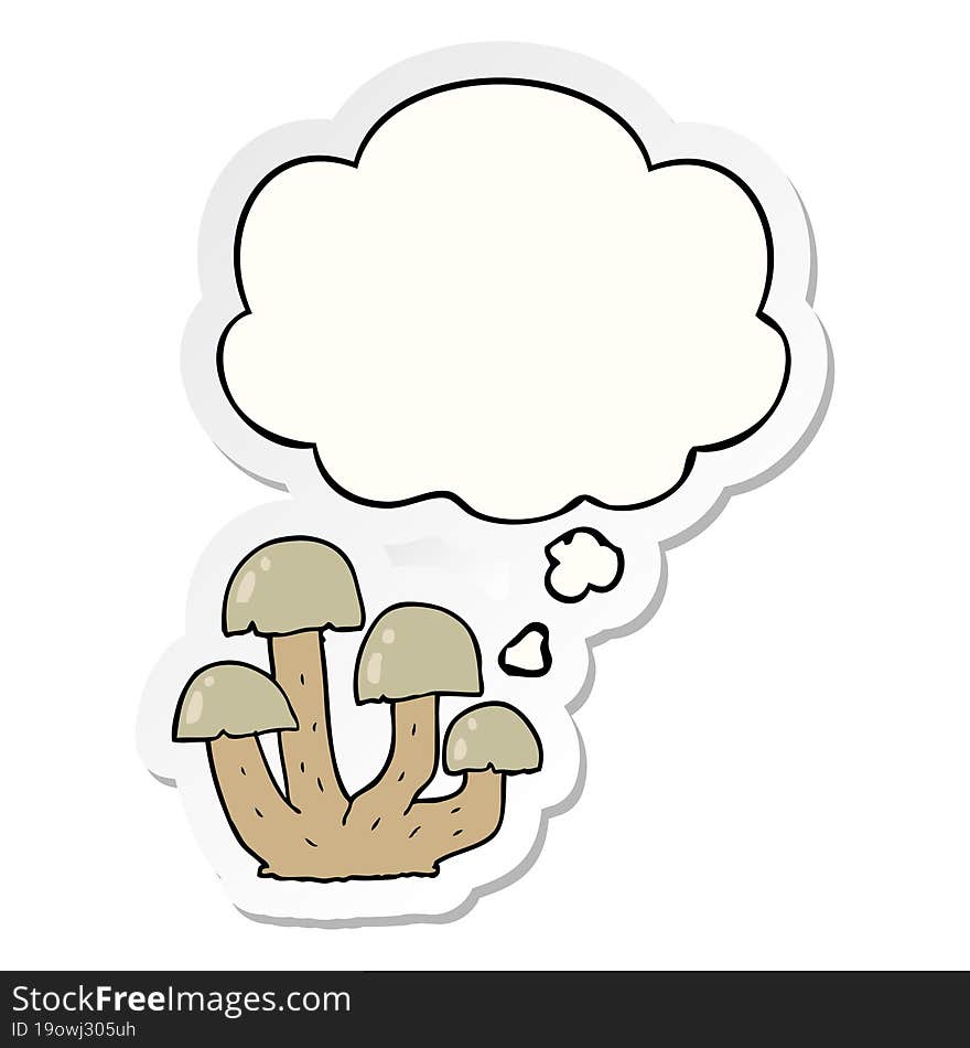 Cartoon Mushroom And Thought Bubble As A Printed Sticker