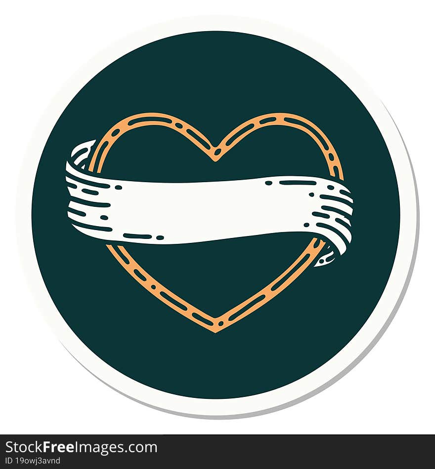 Tattoo Style Sticker Of A Heart And Banner