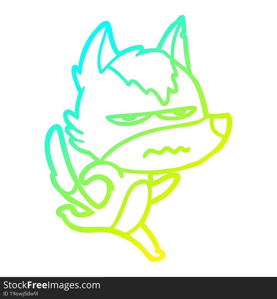 cold gradient line drawing cartoon annoyed wolf