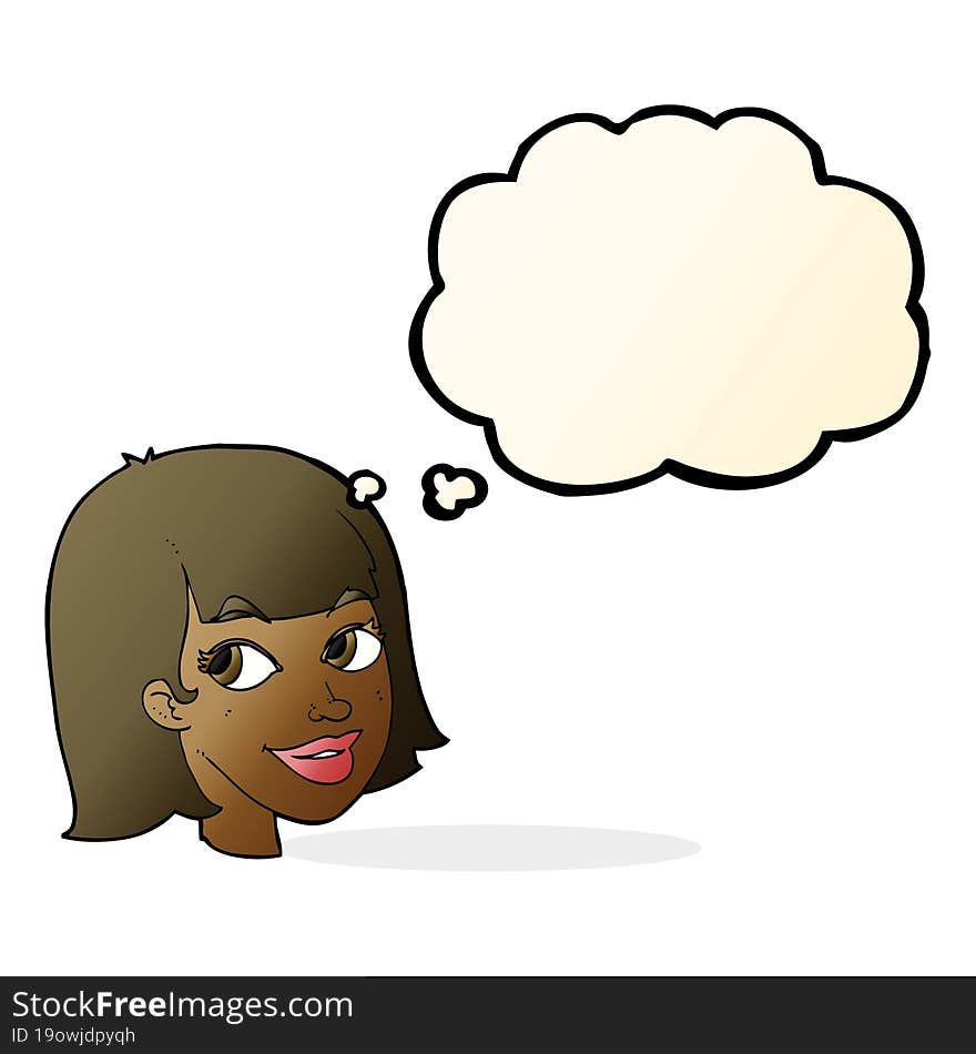 Cartoon Happy Female Face With Thought Bubble