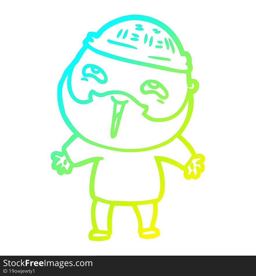 cold gradient line drawing cartoon happy bearded man