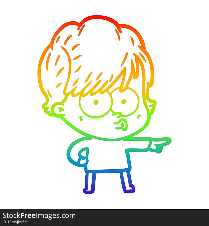 rainbow gradient line drawing of a cartoon woman