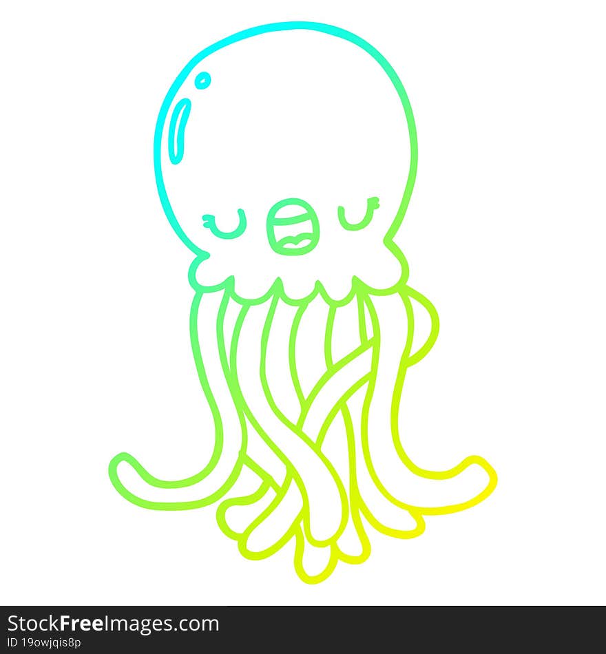 Cold Gradient Line Drawing Cartoon Jellyfish