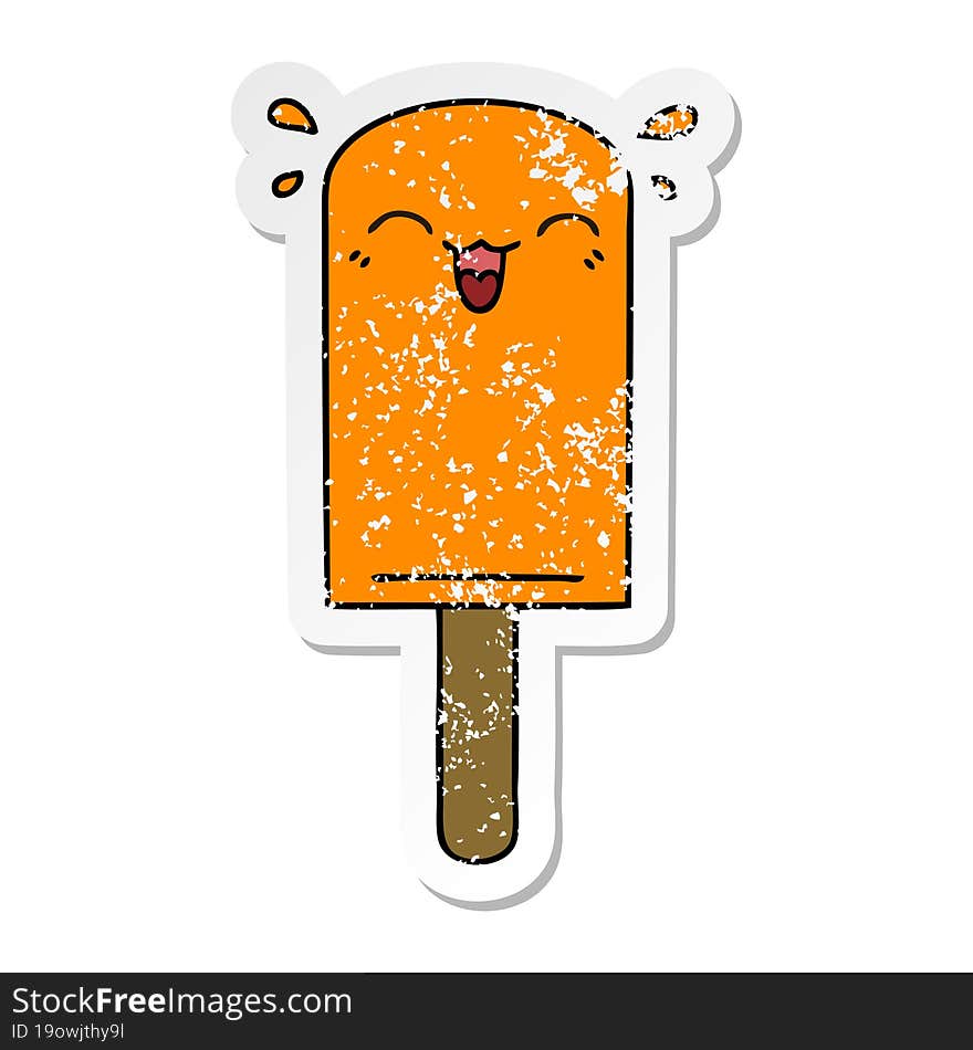 distressed sticker of a quirky hand drawn cartoon orange ice lolly