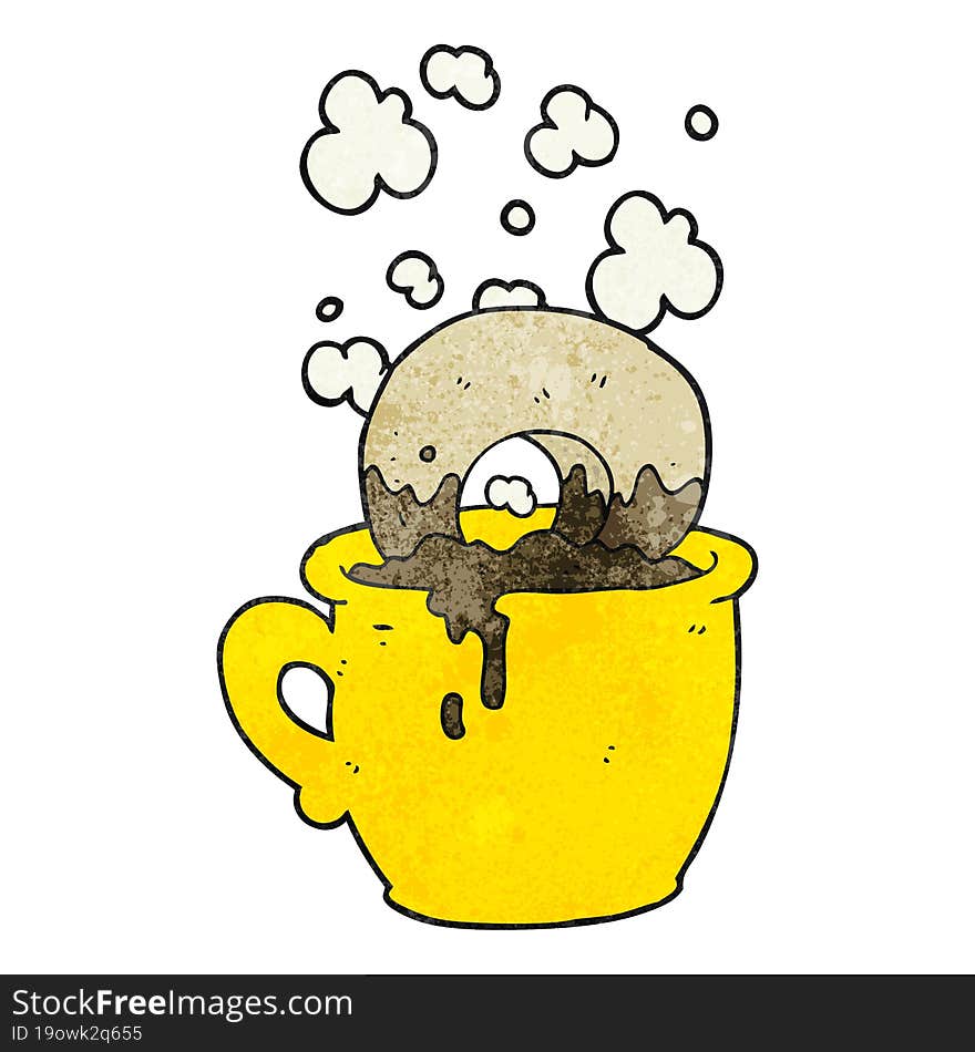 textured cartoon donut dunked in coffee