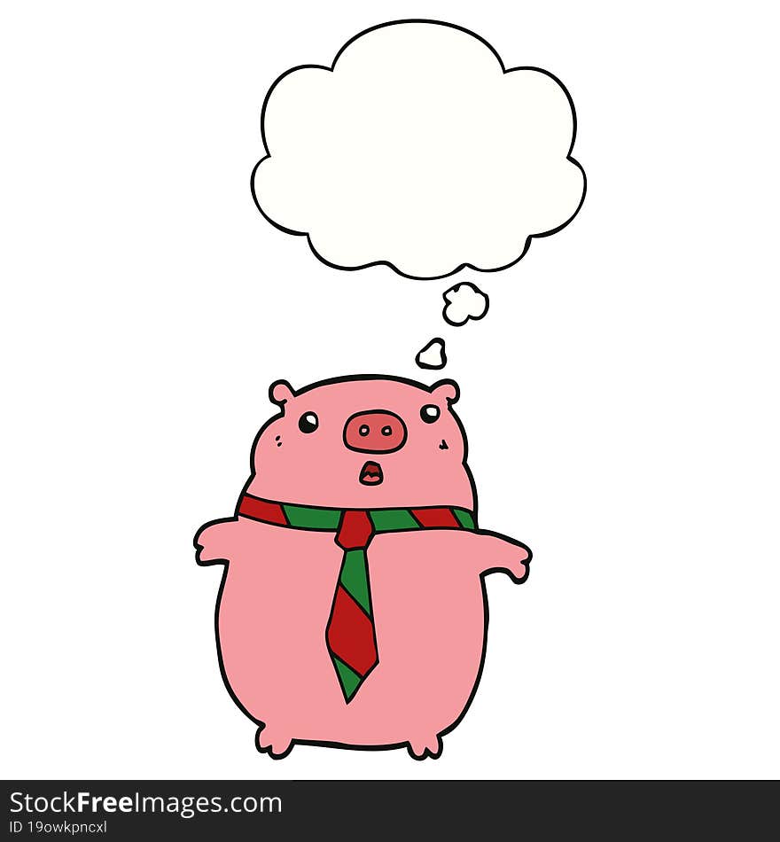 cartoon pig wearing office tie and thought bubble