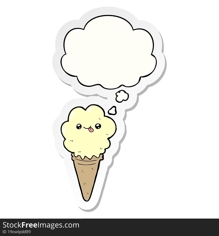 cartoon ice cream and thought bubble as a printed sticker