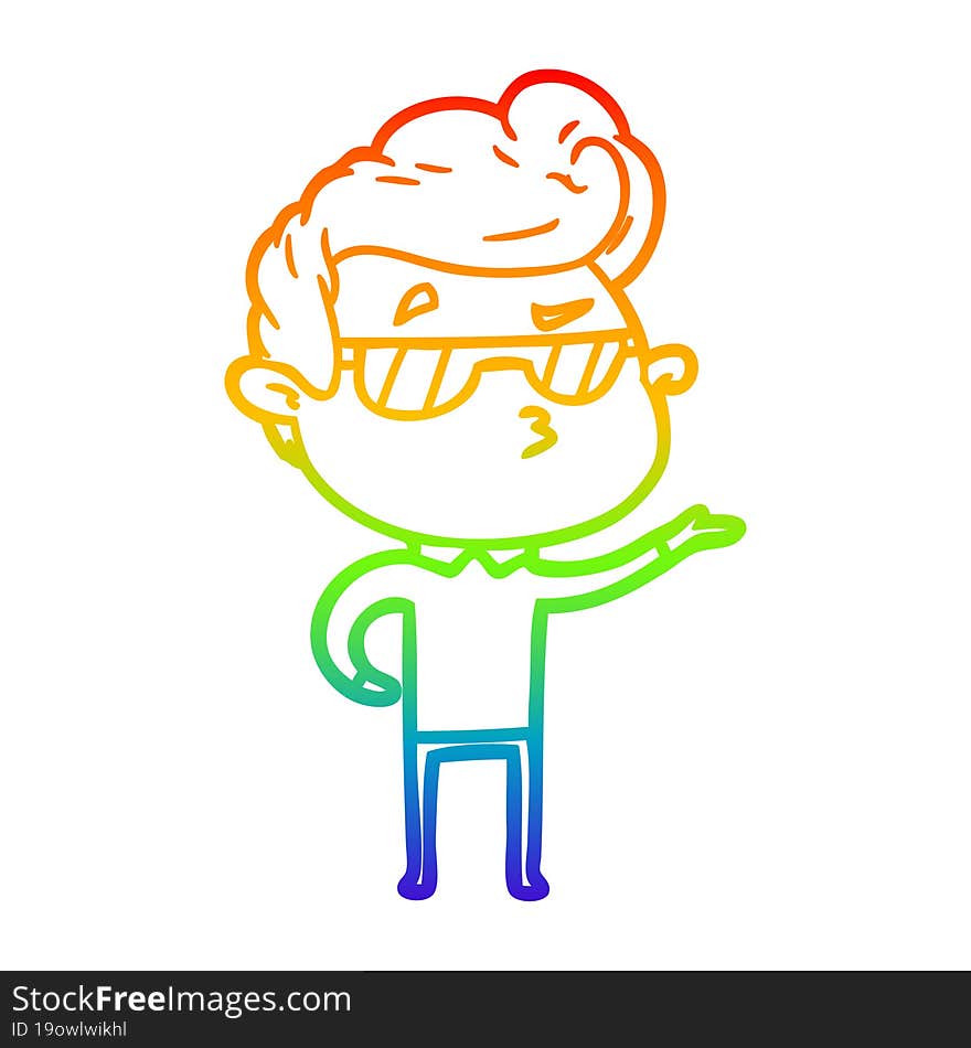 rainbow gradient line drawing of a cartoon cool guy