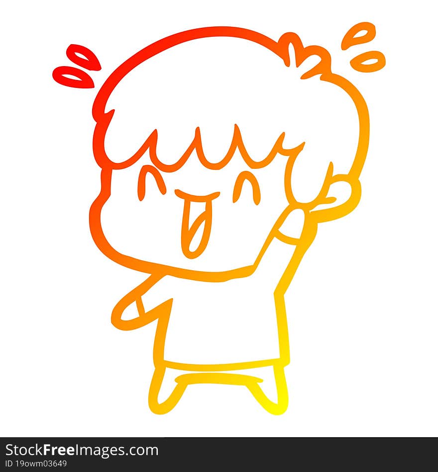 warm gradient line drawing cartoon laughing boy