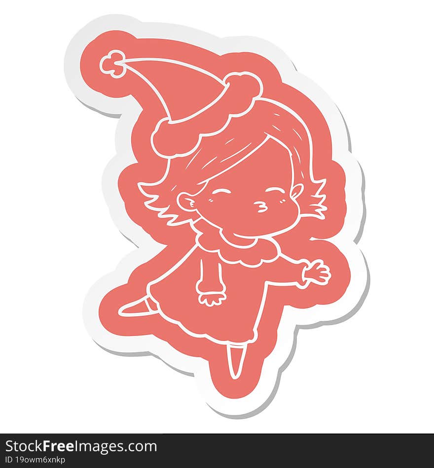 quirky cartoon  sticker of a woman wearing santa hat