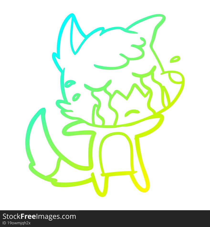 cold gradient line drawing crying fox cartoon