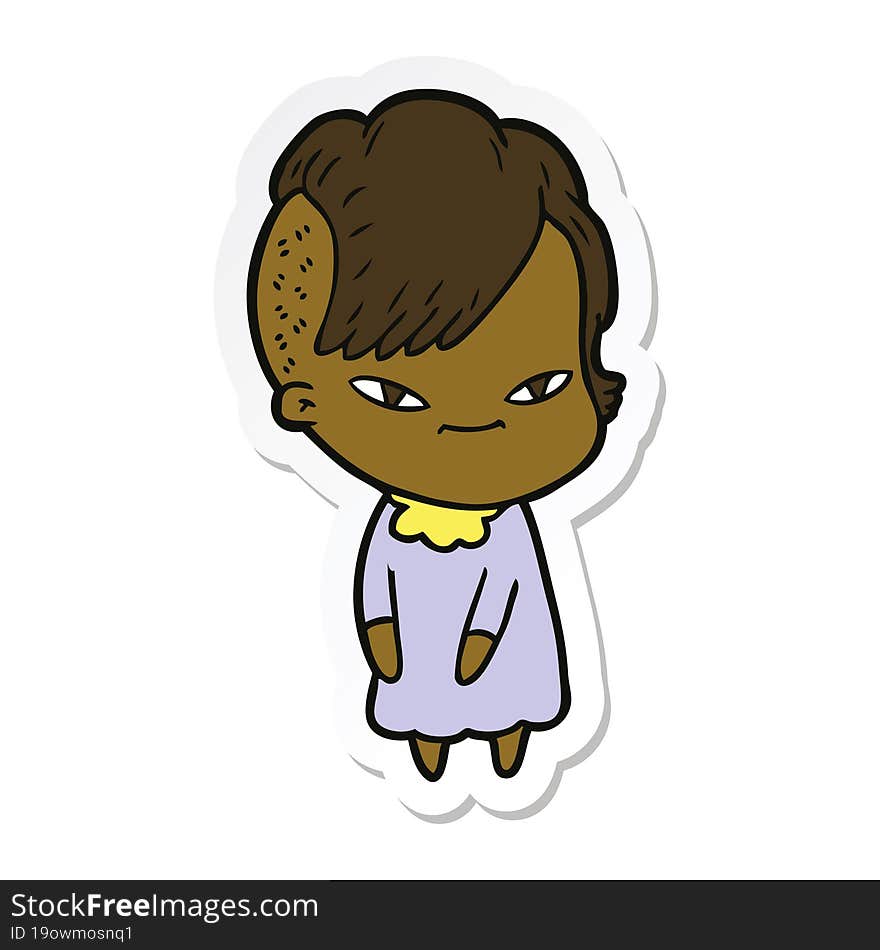 Sticker Of A Cute Cartoon Girl With Hipster Haircut