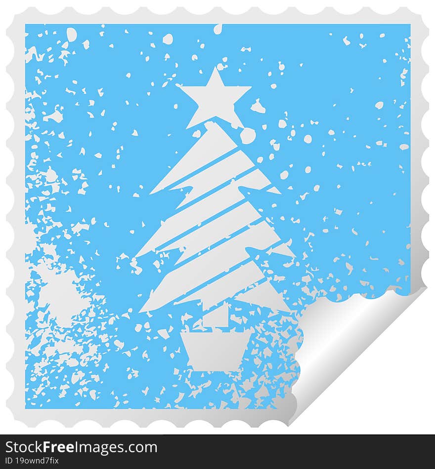 distressed square peeling sticker symbol of a christmas tree