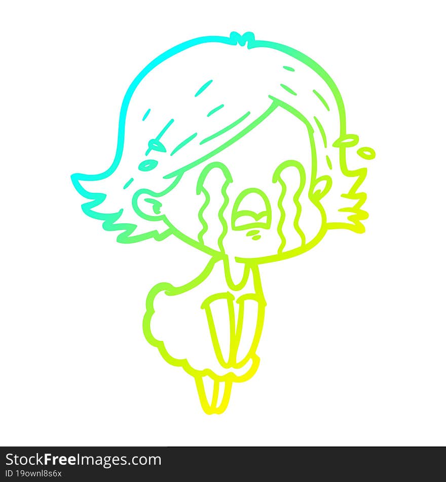 cold gradient line drawing cartoon woman crying