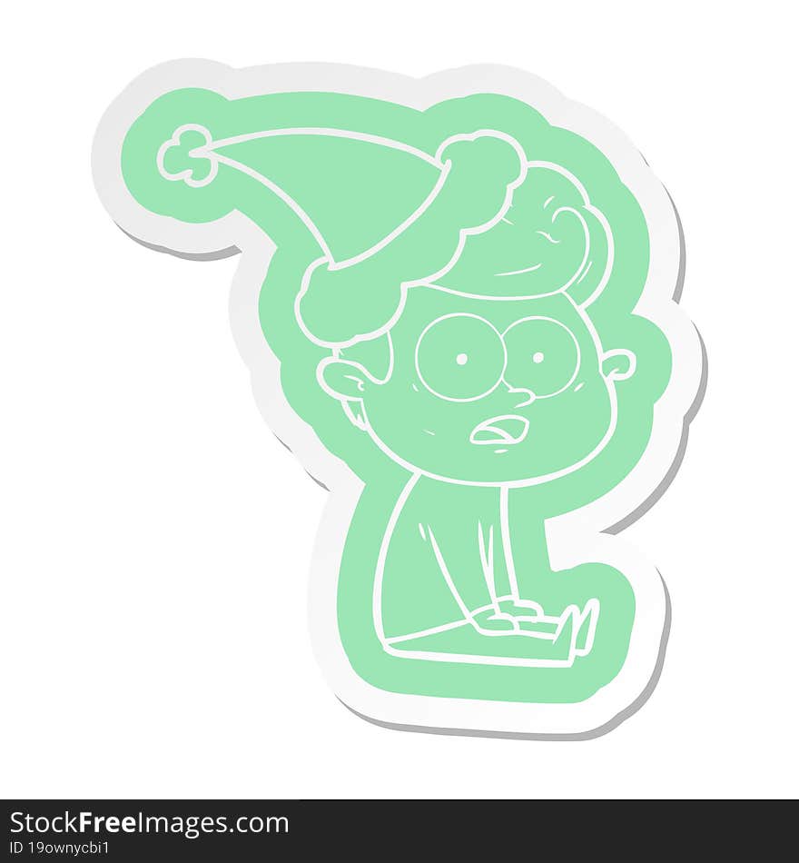 quirky cartoon  sticker of a staring man wearing santa hat