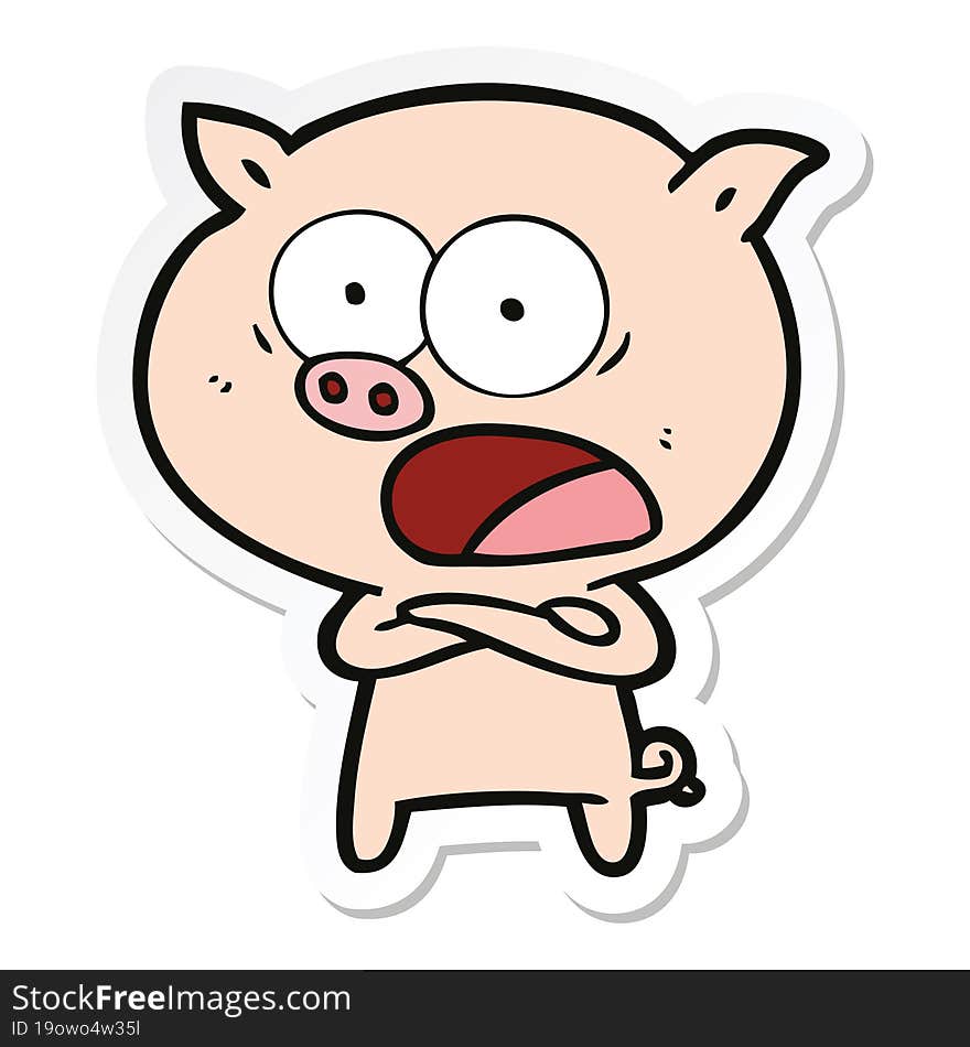 sticker of a cartoon pig shouting