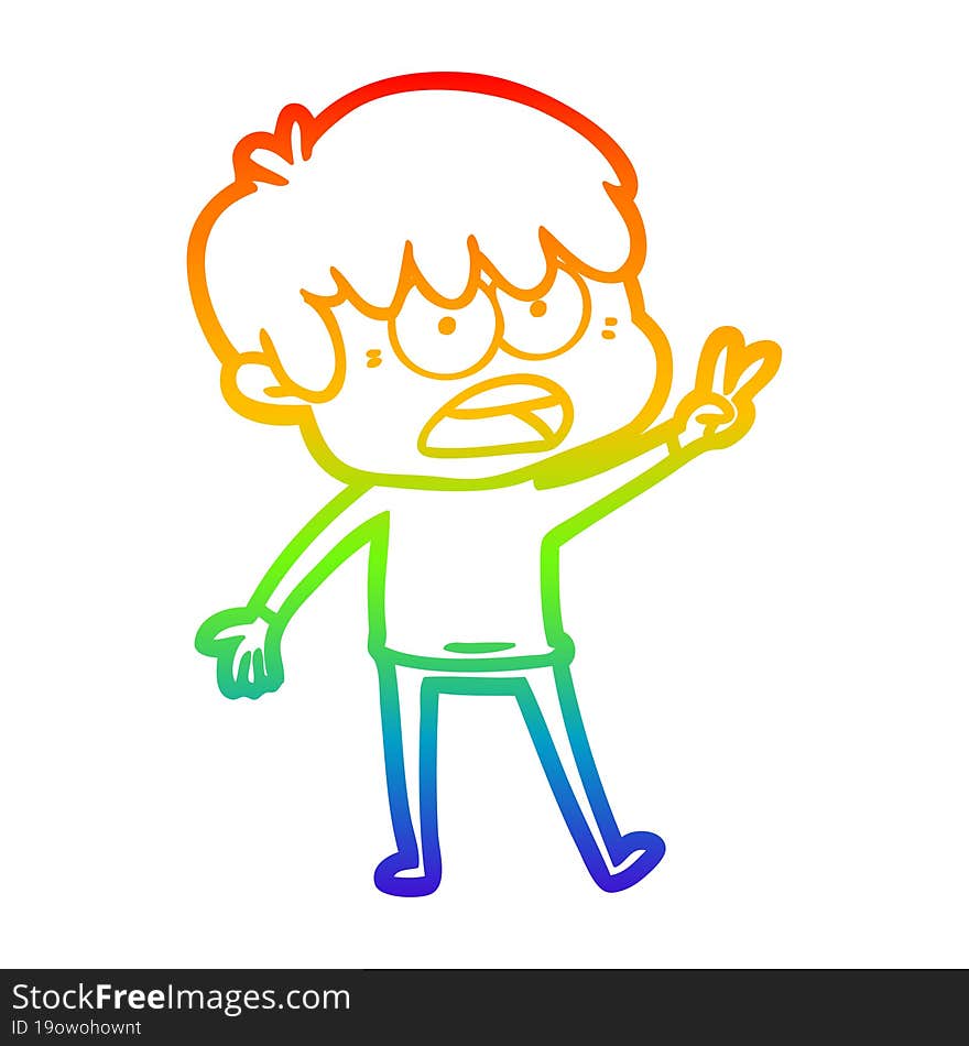 rainbow gradient line drawing worried cartoon boy