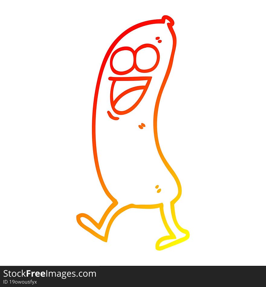 warm gradient line drawing of a happy cartoon sausage