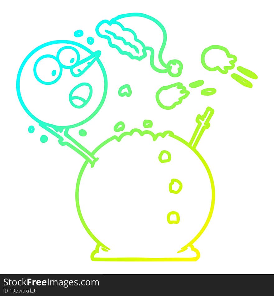 cold gradient line drawing snowman in snowball fight