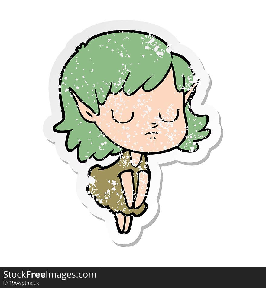 distressed sticker of a cartoon elf girl