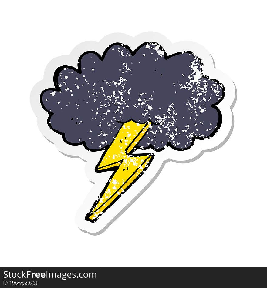 retro distressed sticker of a cartoon lightning bolt and cloud