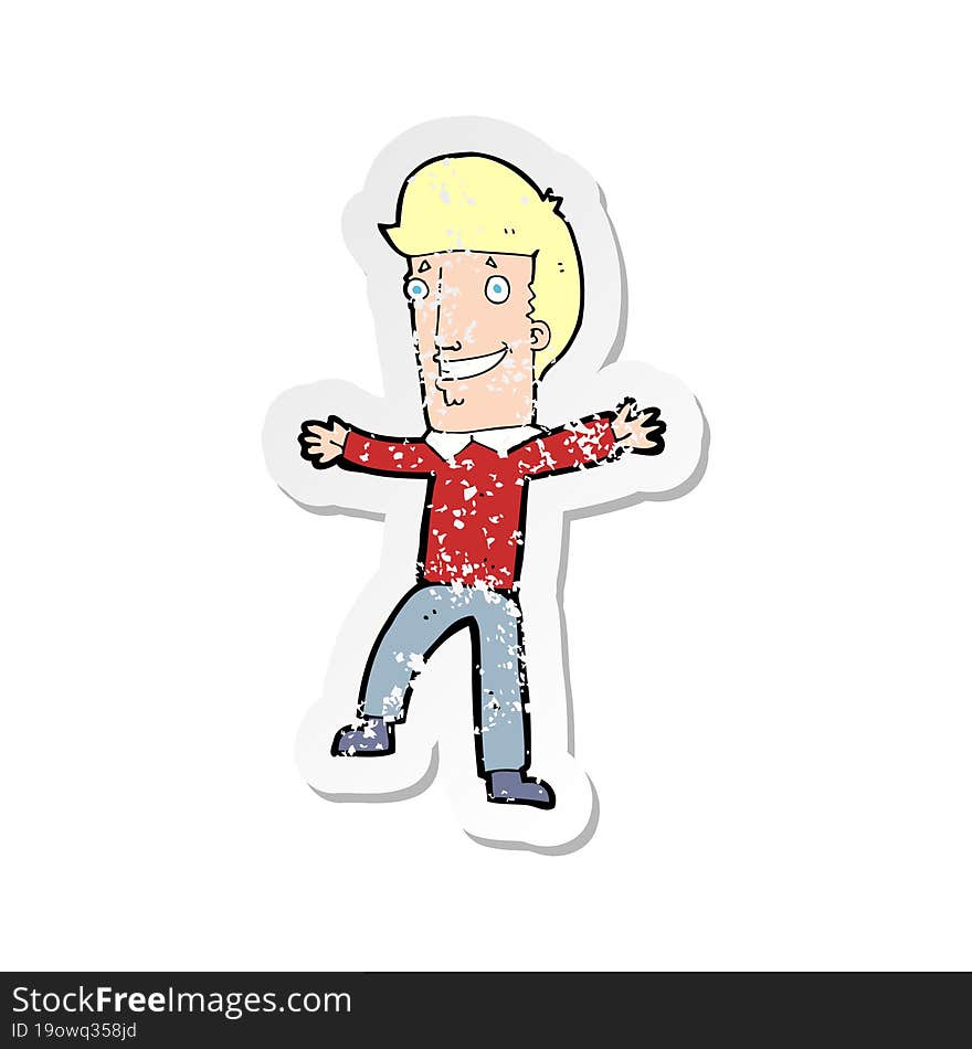 retro distressed sticker of a cartoon happy man