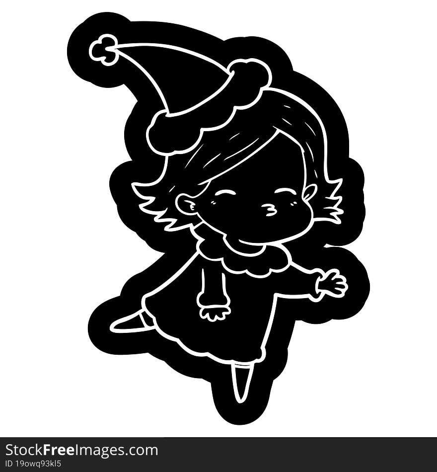 cartoon icon of a woman wearing santa hat