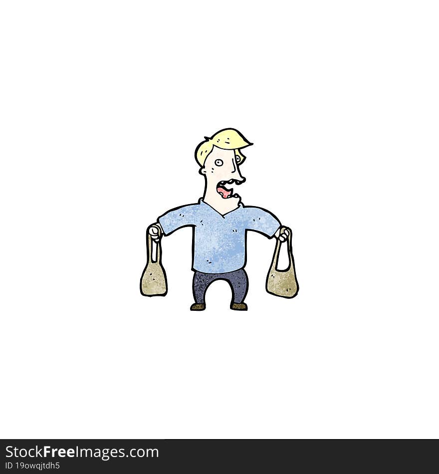 cartoon man carrying bags