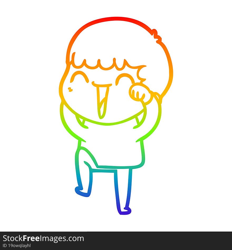 rainbow gradient line drawing of a cartoon happy man