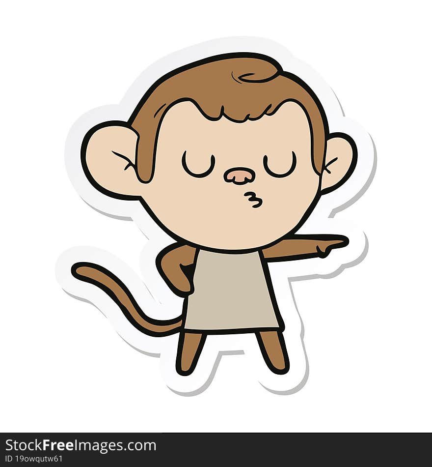 sticker of a cartoon calm monkey