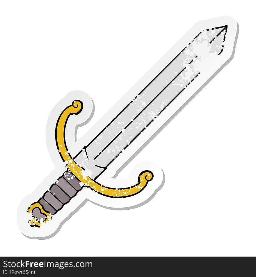 distressed sticker of a cartoon sword