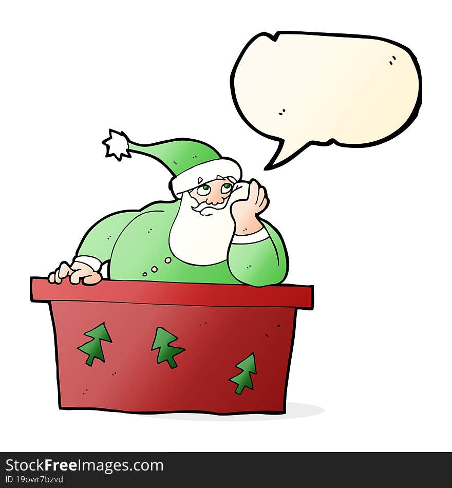 cartoon bored santa claus with speech bubble