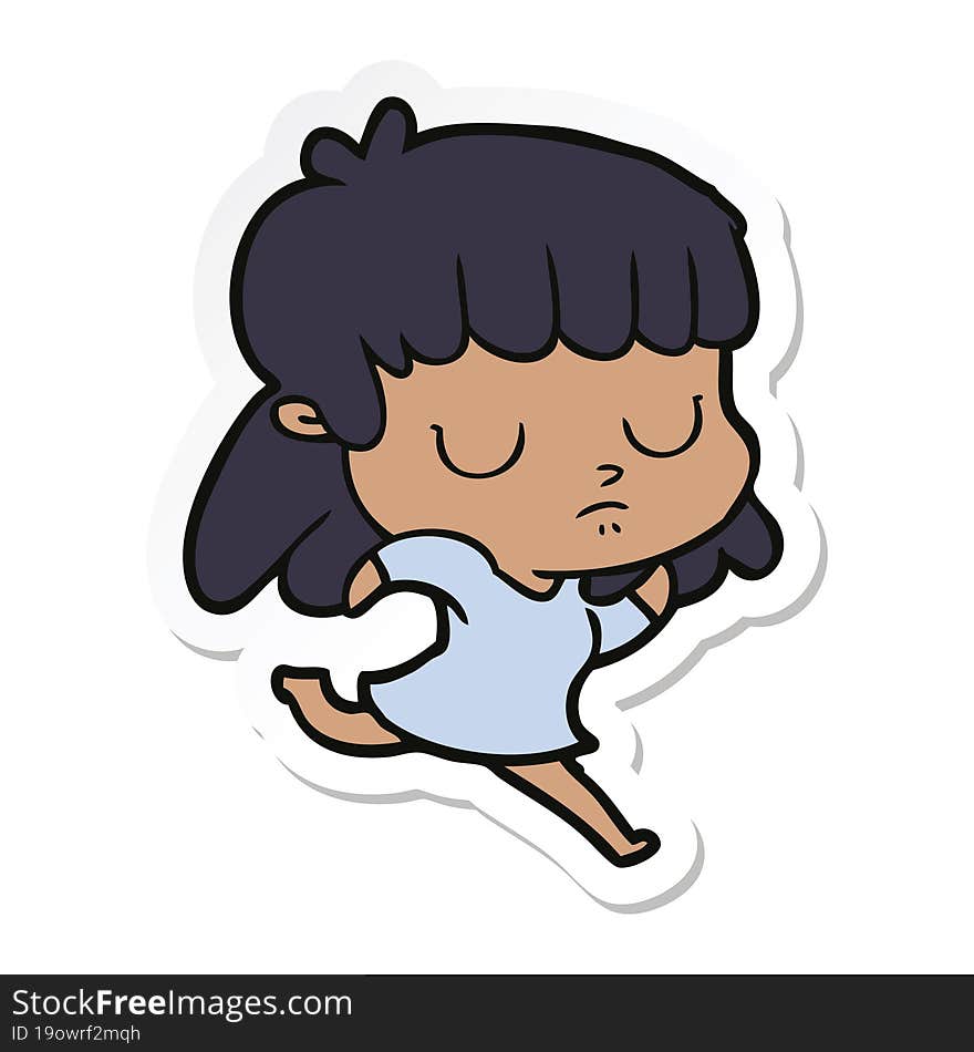 Sticker Of A Cartoon Indifferent Woman Running