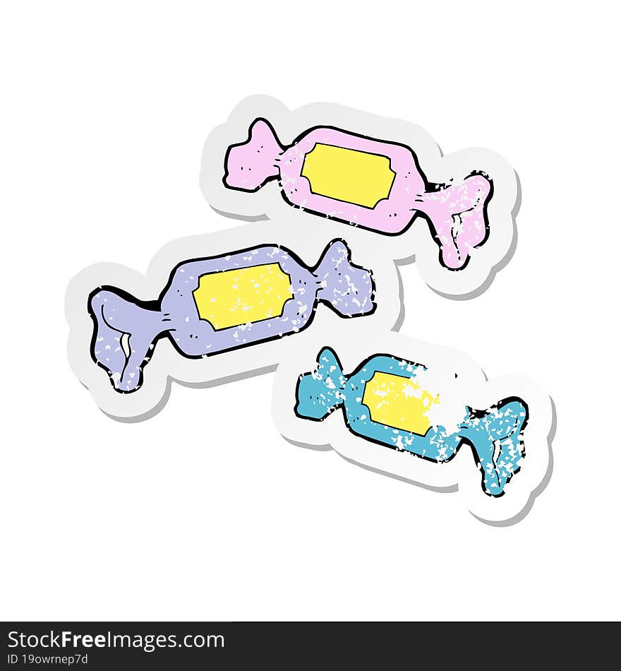 retro distressed sticker of a cartoon wrapped candy