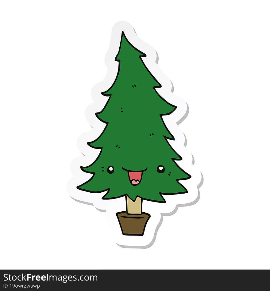 Sticker Of A Cute Cartoon Christmas Tree