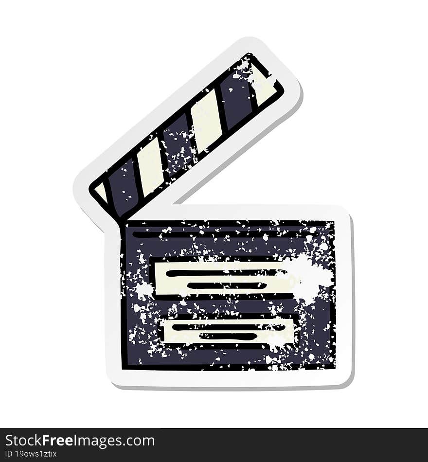 distressed sticker of a cute cartoon film clapper board