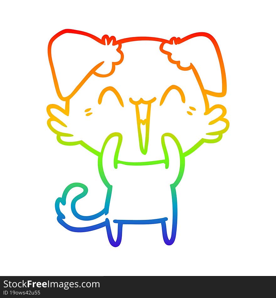 rainbow gradient line drawing of a happy little dog cartoon