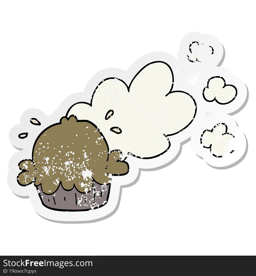 distressed sticker of a cute cartoon pie