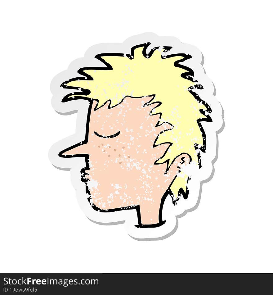 retro distressed sticker of a cartoon male face