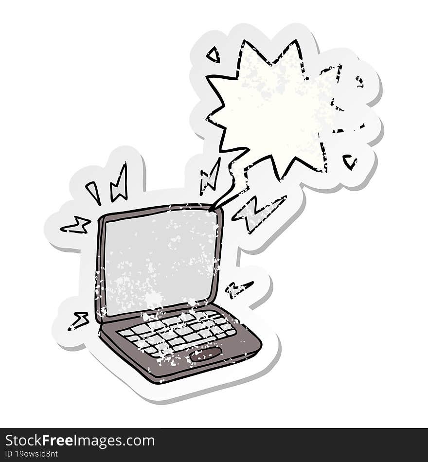 Cartoon Laptop Computer And Speech Bubble Distressed Sticker