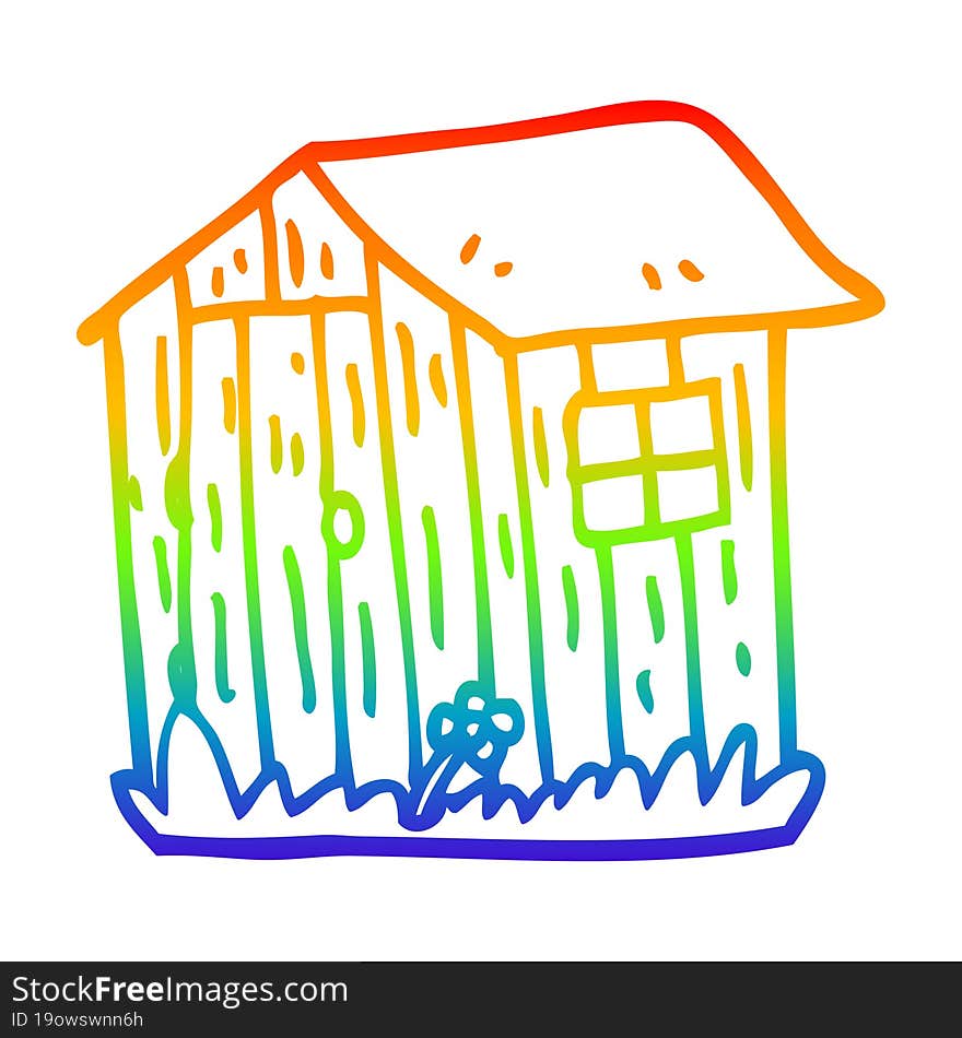 rainbow gradient line drawing cartoon wooden shed