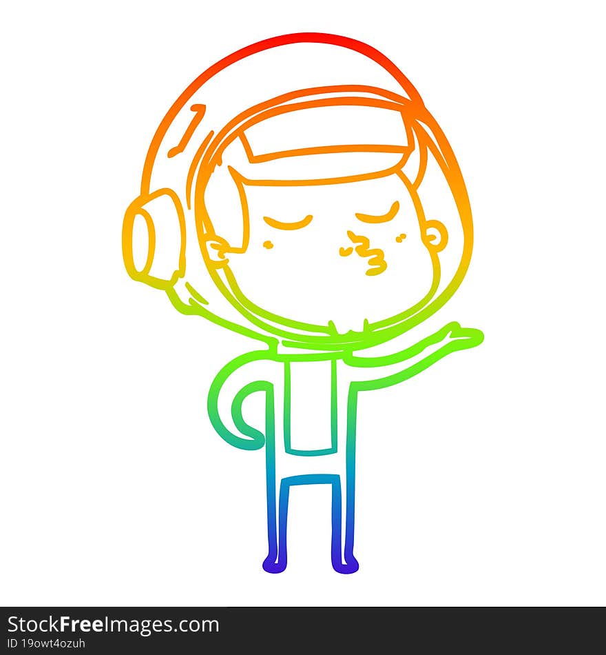 rainbow gradient line drawing cartoon confident astronaut