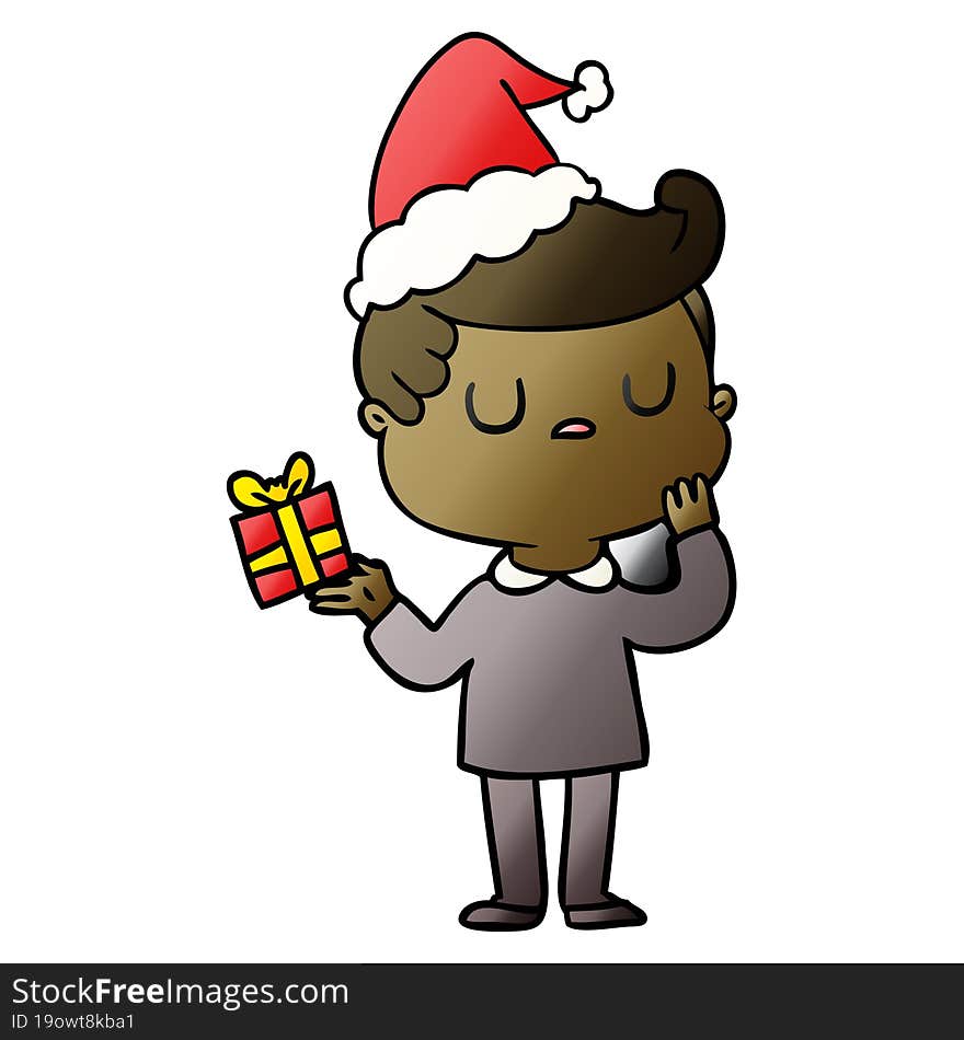 Gradient Cartoon Of A Man Wondering Wearing Santa Hat